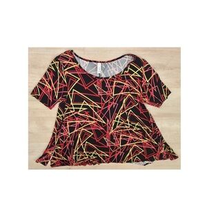 LuLaRoe Irma Tunic Top S | Black Red Geometric Print Modest Stretch Tee Trendy